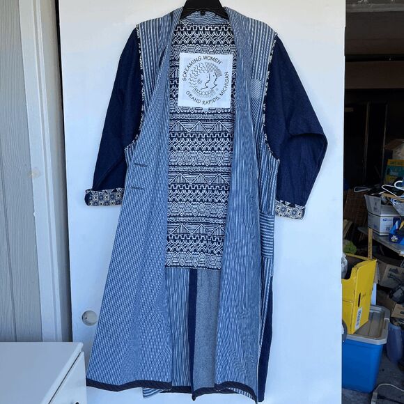 VTG Art to Wear Patchwork Duster Coat Screaming Women Denim Stripe OS - Picture 11 of 16